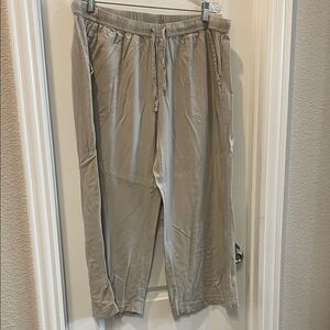 Splendid Women's Khaki Wide Leg Cropped Linen Blend Pants